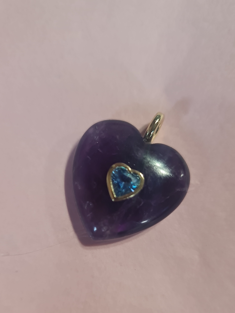 Purple Heart Amethyst Pendant with Blue Crystal Accent - Picture 2 of 6